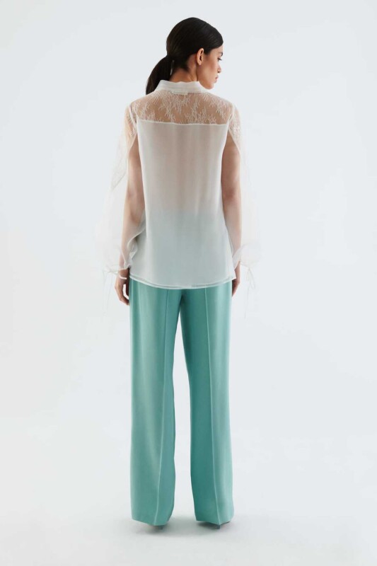 Yakalı Transparan Bluz Beyaz - 2