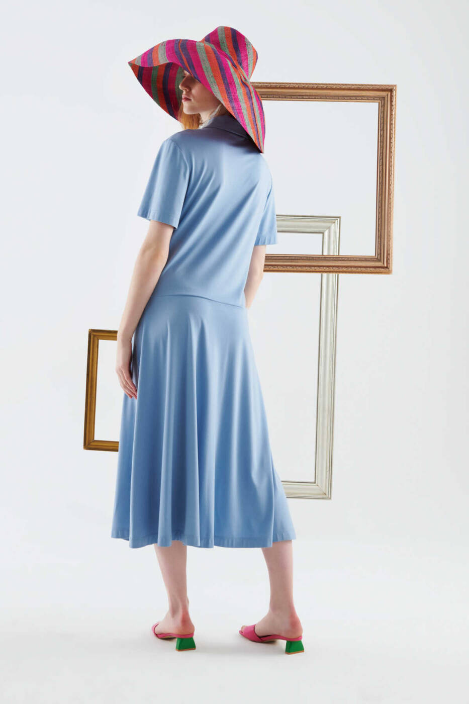 Yakalı Uzun Elbise Mavi - 2