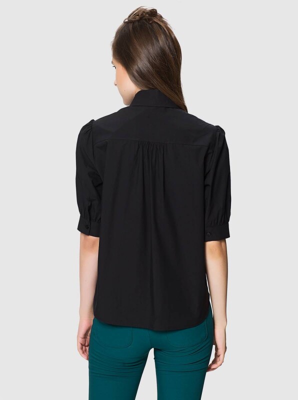  Yakası Aplike Detaylı Yarım Kollu Gömlek Siyah - 2