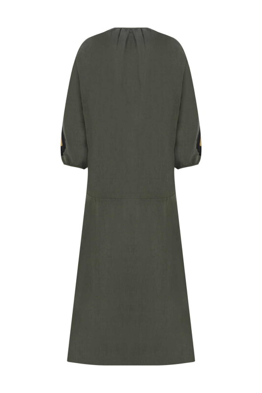 Yakası Bağlamalı Desenli Günlük Elbise Standart Renk - 5