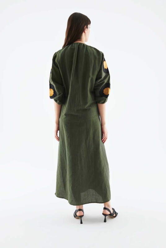 Yakası Bağlamalı Desenli Günlük Elbise Standart Renk - 2