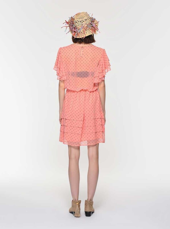 Yakası Etek Ucu Fırfırlıı Puantiyeli Günlük Elbise Pembe - 2