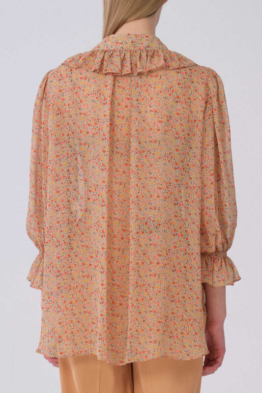 Yakası Fırfırlı Uzun Kol Çiçek Desenli Gömlek Standart Renk - 2