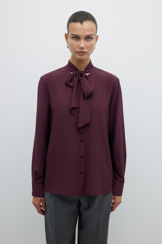 Yakası Fular Detaylı Gömlek Bordo - Roman