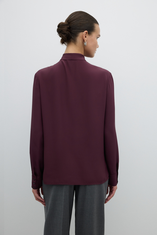 Yakası Fular Detaylı Gömlek Bordo - Roman (1)