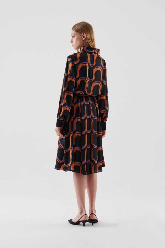  Yakası Fularlı Midi Boy Elbise Standart Renk - 2