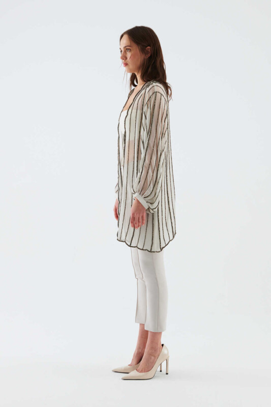 Yakası İşlemeli Abiye Kaftan Kemik - 3