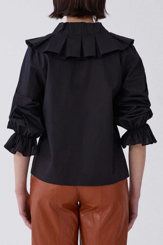 Yakası Pileli Kol Detaylı Gömlek Siyah - 2