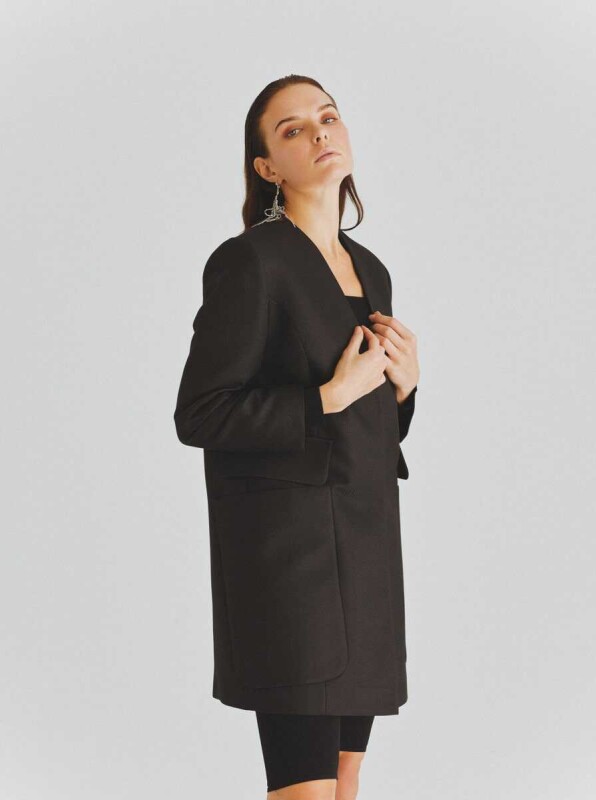 Yakasız Cep Detaylı Ceket Siyah - 3