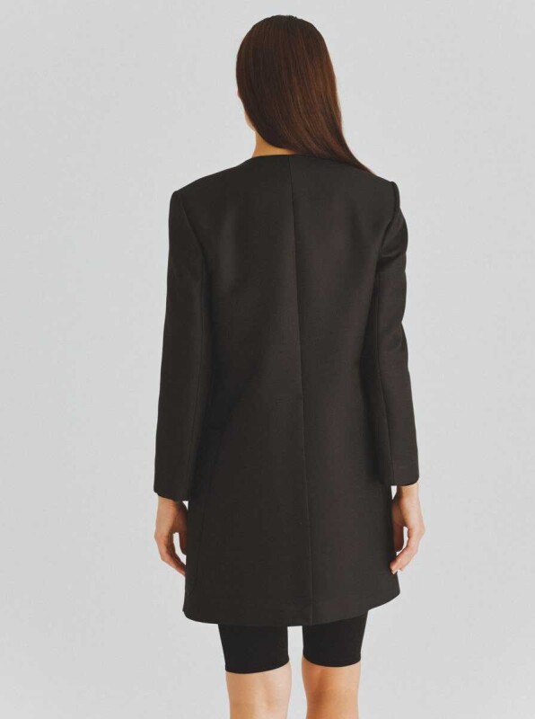  Yakasız Cep Detaylı Ceket Siyah - 2