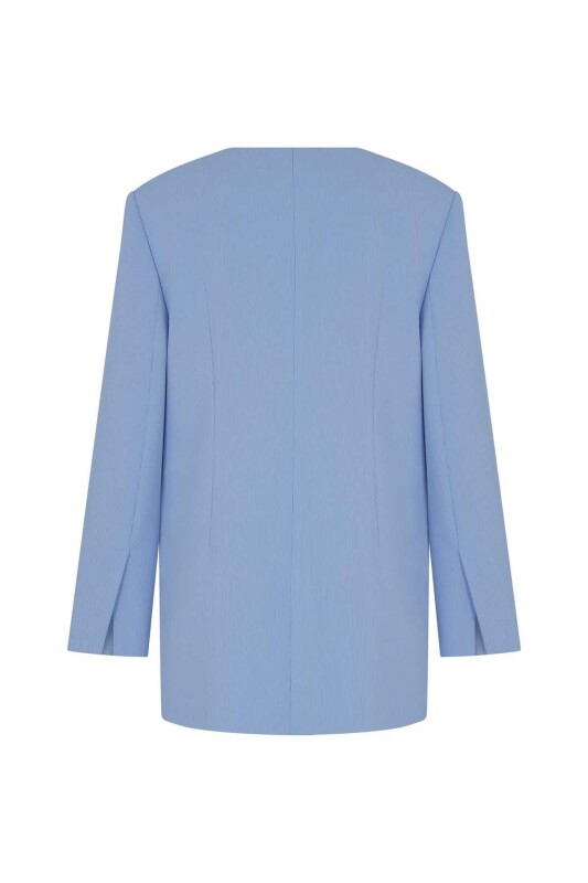 Yakasız Kadın Ceket Mavi - 5