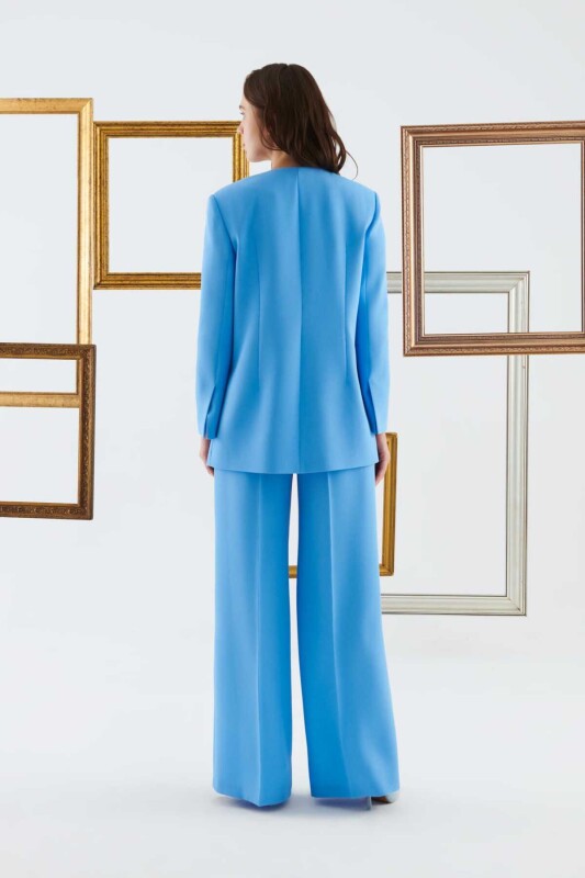 Yakasız Kadın Ceket Mavi - 2