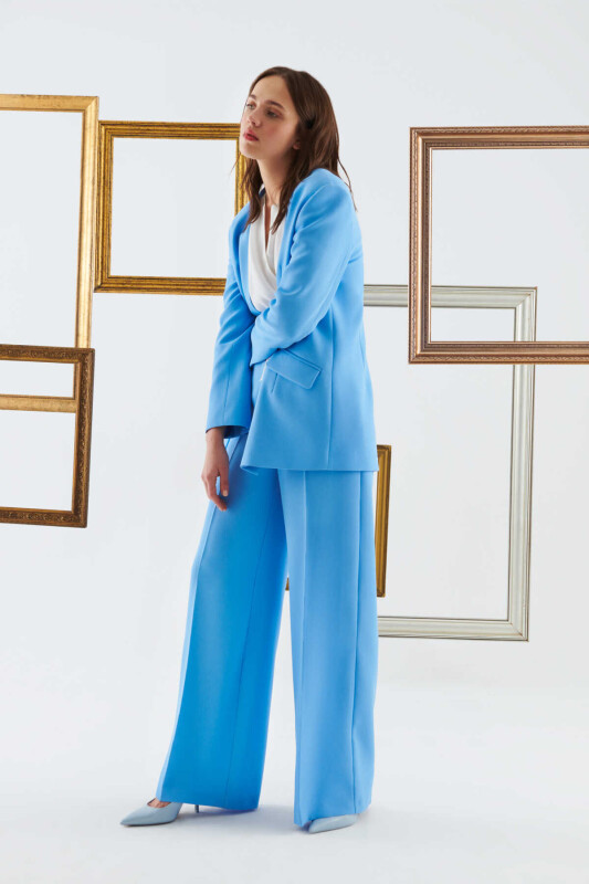 Yakasız Kadın Ceket Mavi - 1