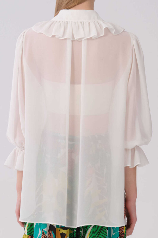 Yan Detaylı Çizgili Gömlek Kemik - 2