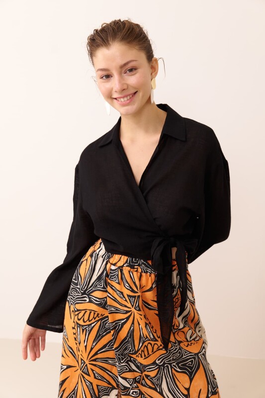 Yandan Bağlamalı Bluz Siyah - 1