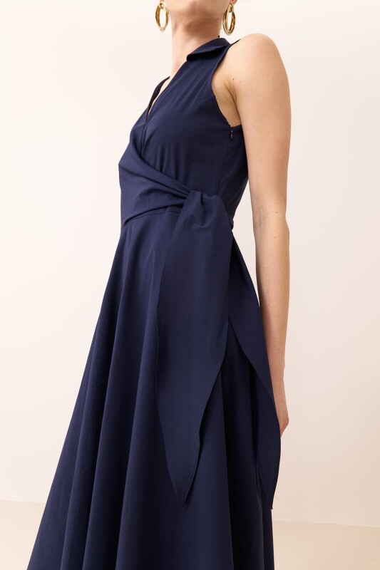 Yandan Bağlamalı Poplin Elbise Lacivert - 3