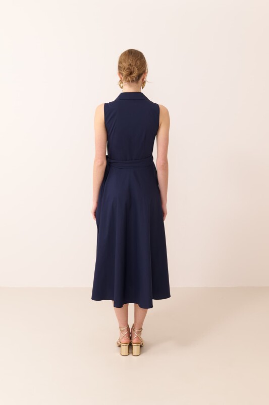 Yandan Bağlamalı Poplin Elbise Lacivert - 2