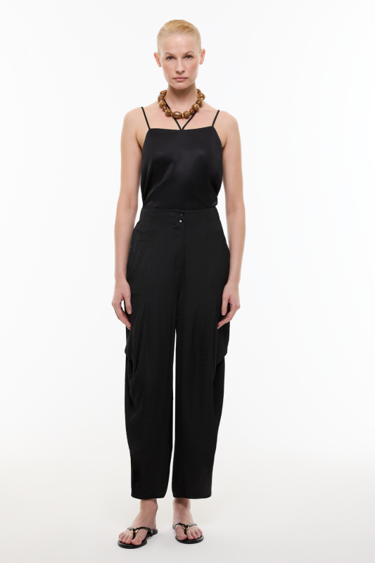 Yanları Pili Detaylı Şalvar Görünümlü Pantolon Siyah - 1