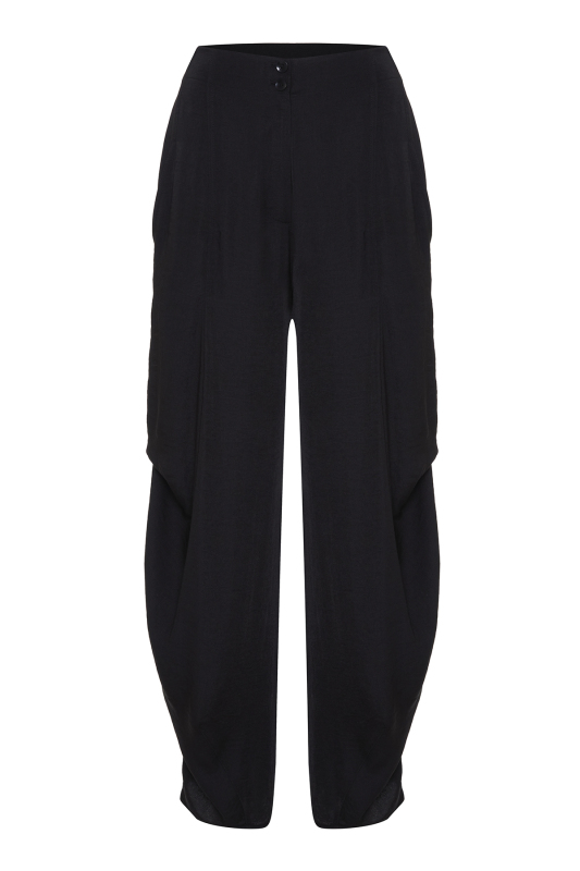 Yanları Pili Detaylı Şalvar Görünümlü Pantolon Siyah - 3