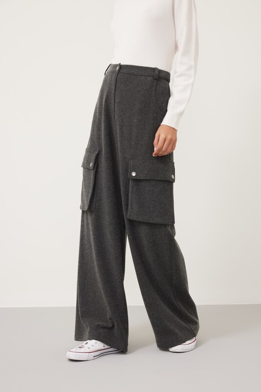 Velvet Trousers with Satin Piping on the Sides Grey - 3