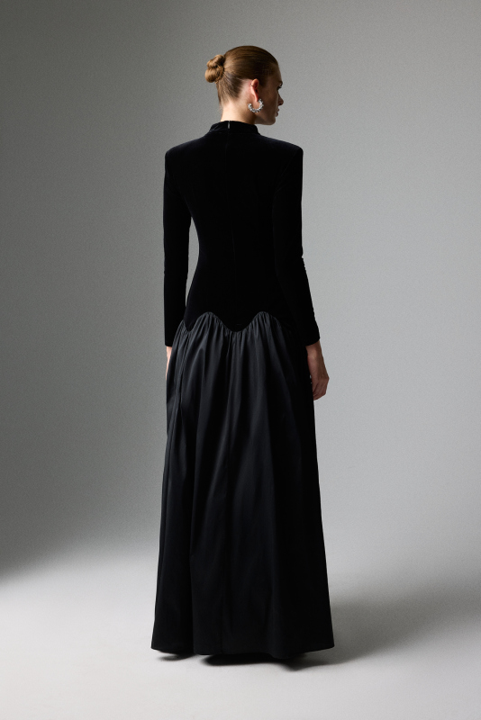 Yarım Balıkçı Uzun Kollu Maksi Elbise Siyah - Roman (1)