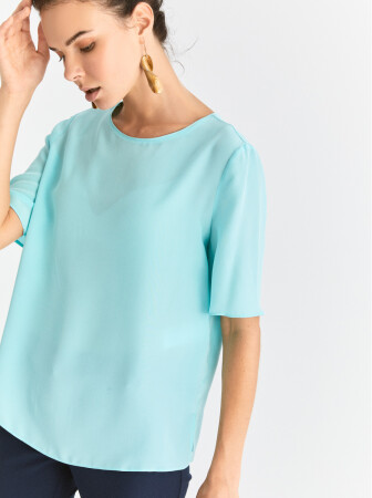  Yarım Kol İpek Mint Bluz Mint - 4