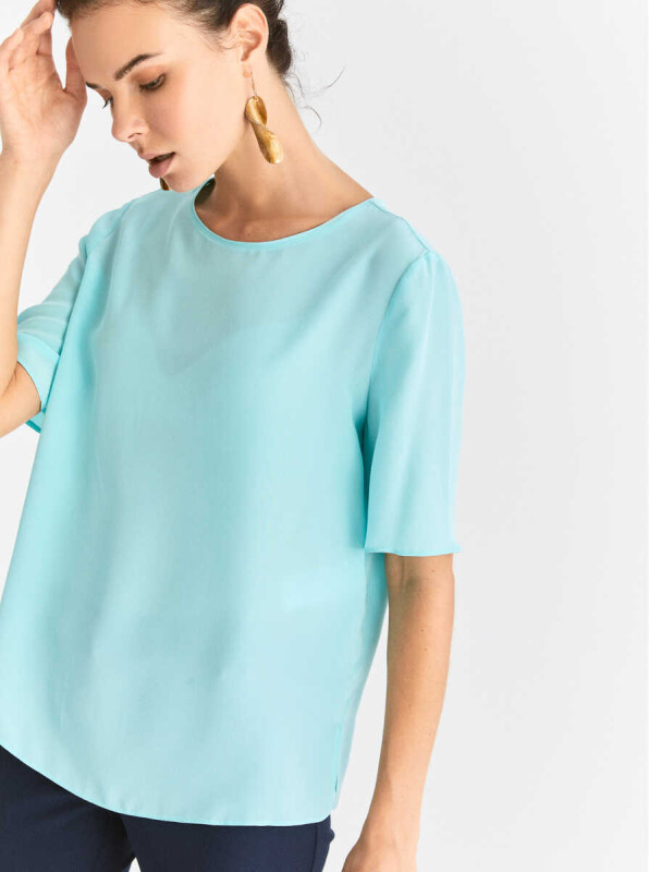  Yarım Kol İpek Mint Bluz Siyah - 3