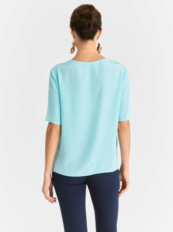  Yarım Kol İpek Mint Bluz Siyah - 2