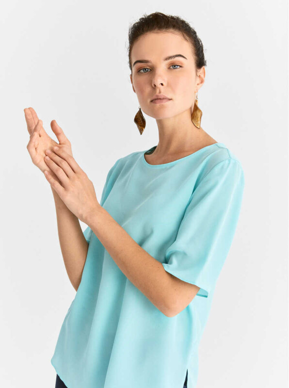  Yarım Kol İpek Mint Bluz Siyah - 4