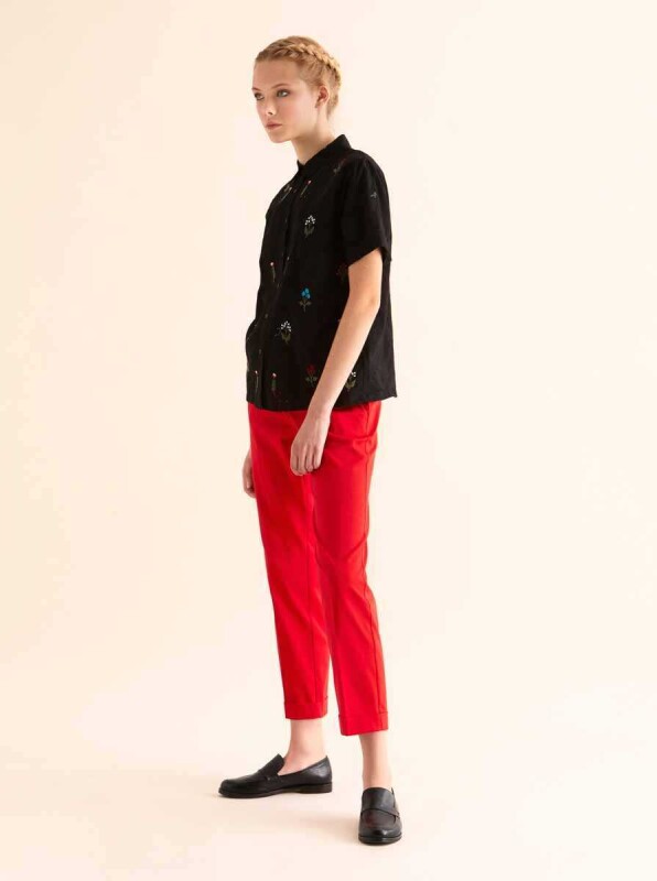 Yarım Kollu Desenli Kadın Gömlek Siyah - 3