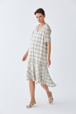 Yarım Kollu Kareli Günlük Elbise Standart Renk - 3