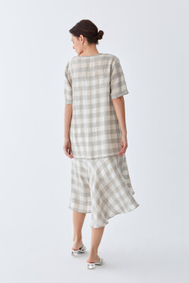 Yarım Kollu Kareli Günlük Elbise Standart Renk - 2