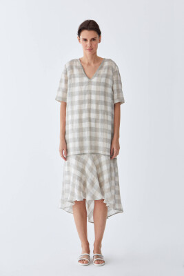 Yarım Kollu Kareli Günlük Elbise Standart Renk - 1