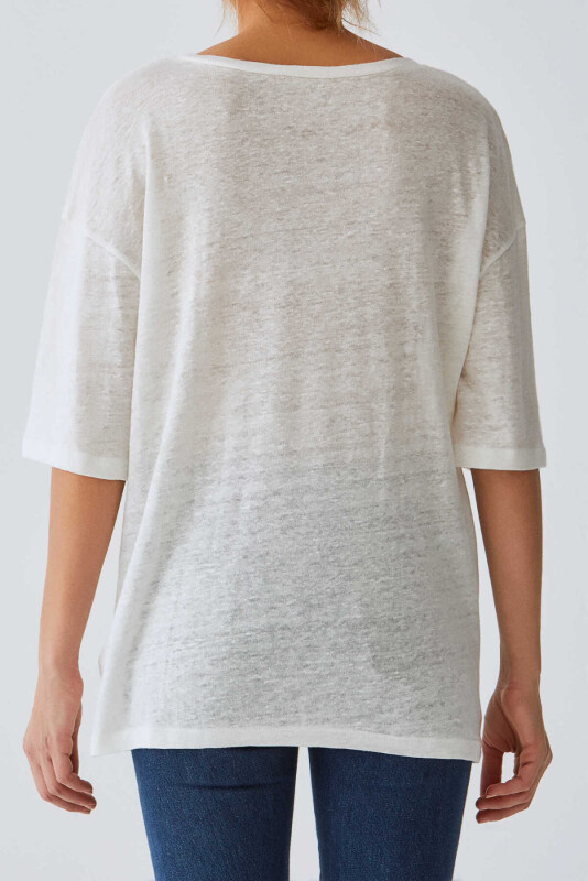 Yazı Detaylı Kadın T-Shirt Ekru - 2