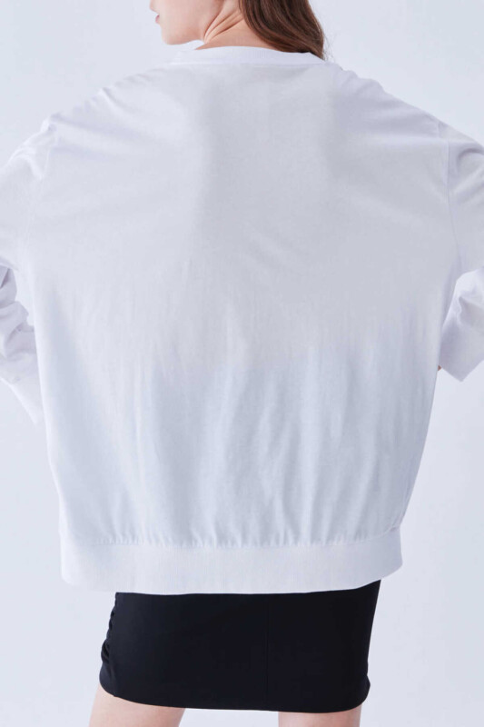 Yazı Detaylı Sweatshirt Beyaz - 2