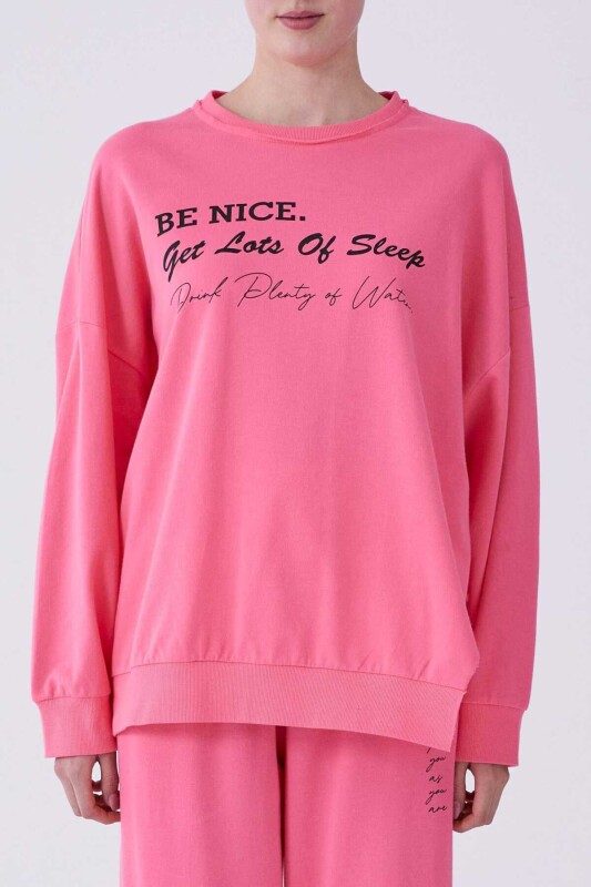 Yazı Detaylı Sweatshirt Pembe 