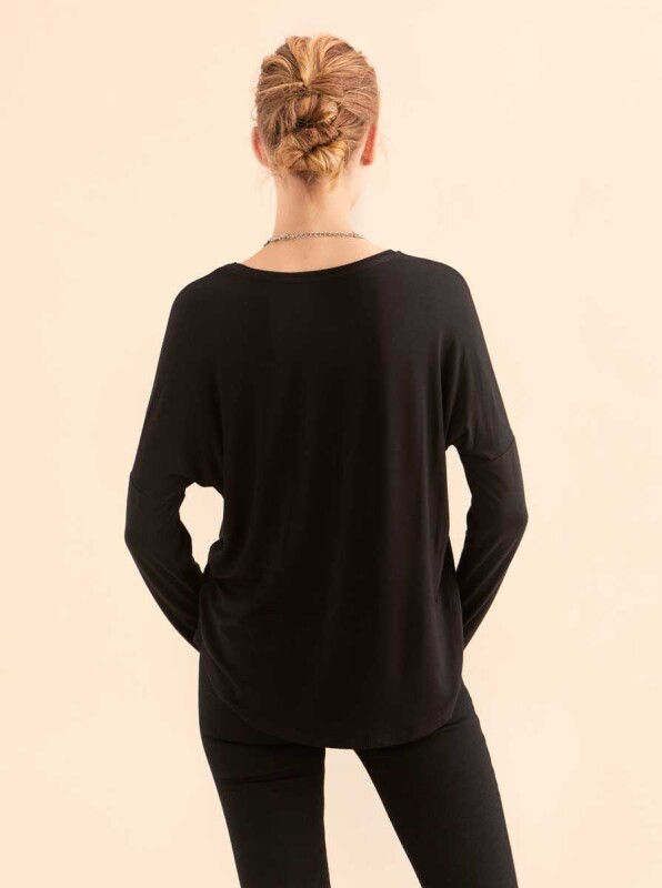 Yazılı Uzun Kol T-Shirt Siyah - 2