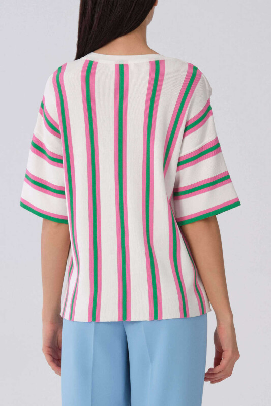 Yeşil Pembe Çizgi Detaylı Triko Standart Renk - 2