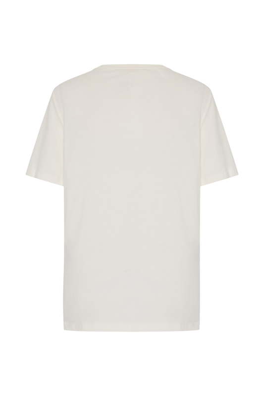 Yırtmaç Detaylı Baskılı T-shirt Ekru - Roman (1)