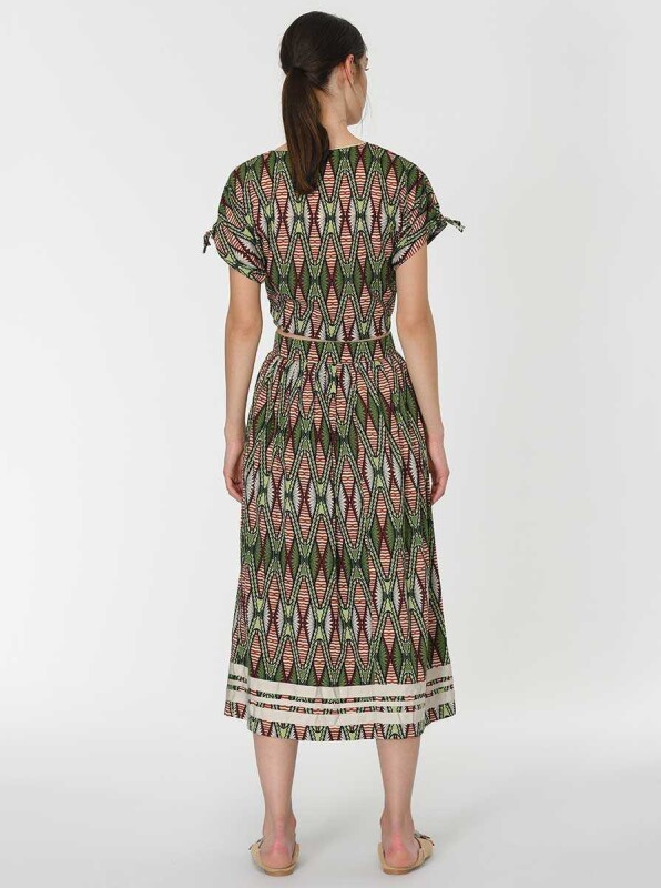 Yırtmaç Detaylı Desenli Midi Etek Standart Renk - 2