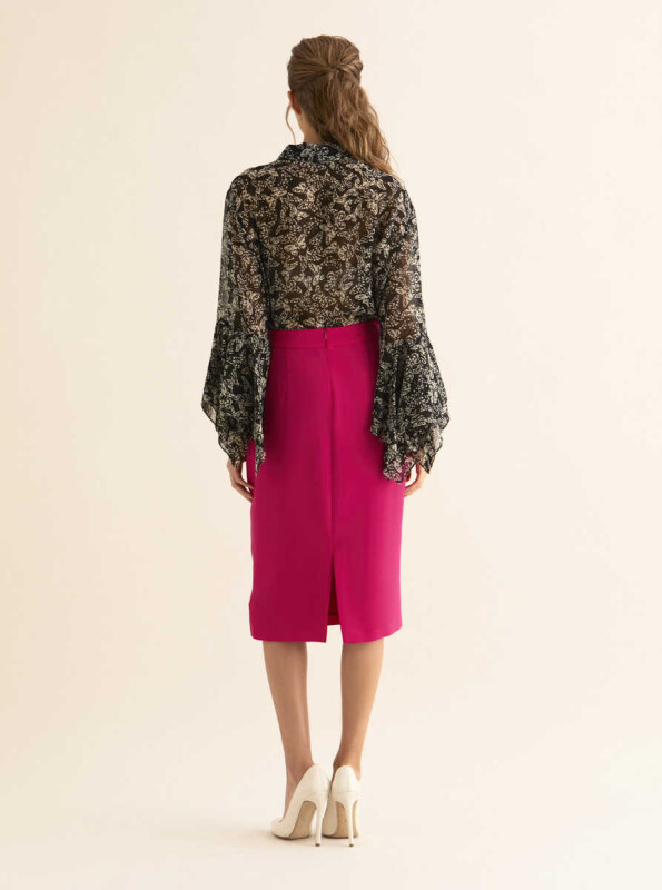 Yırtmaç Detaylı Kalem Etek Fuşya - 2