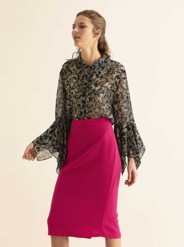 Yırtmaç Detaylı Kalem Etek Fuşya - 1