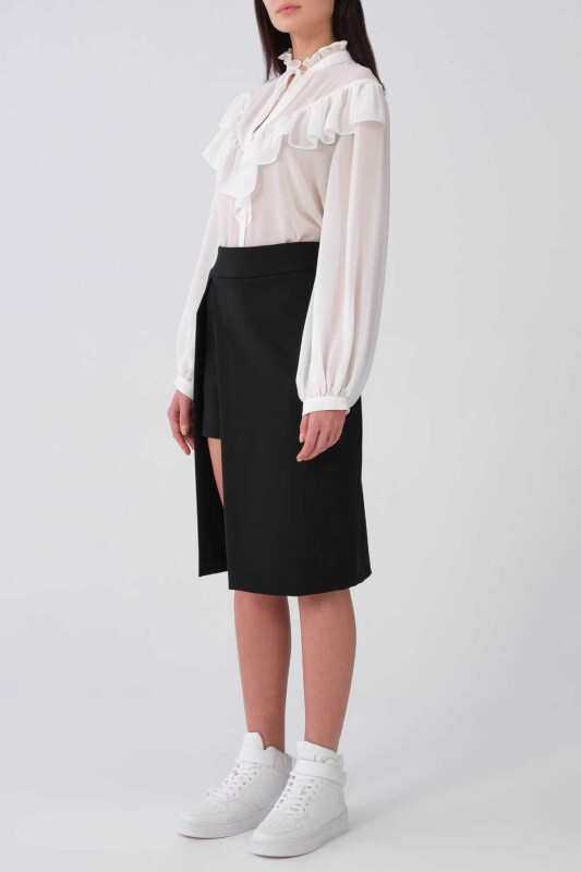 Yırtmaç Detaylı Şort Etek Siyah - 3