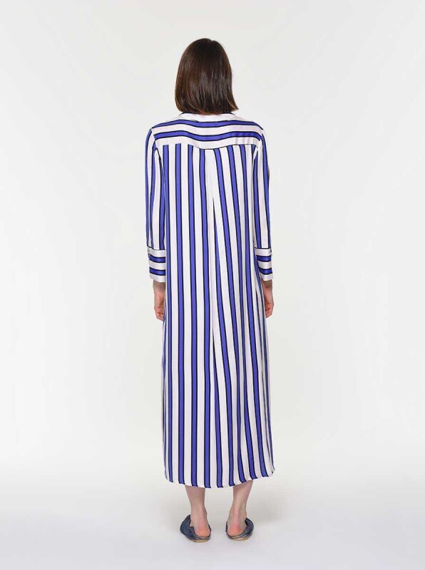 Yırtmaçlı Çizgili Uzun Elbise Standart Renk - 2