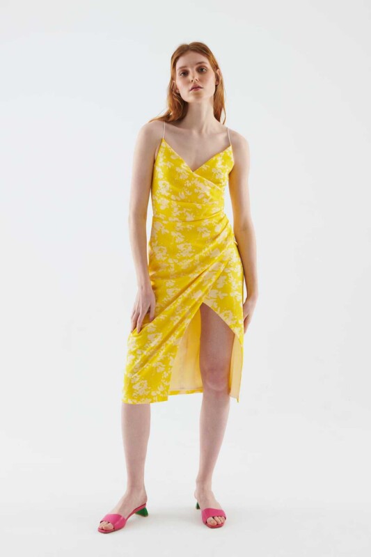 Yırtmaçlı Desenli Abiye Elbise Standart Renk - 1