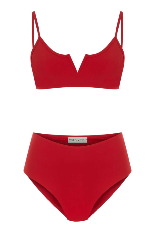 Yüksek Bel Bikini Takım Kırmızı 
