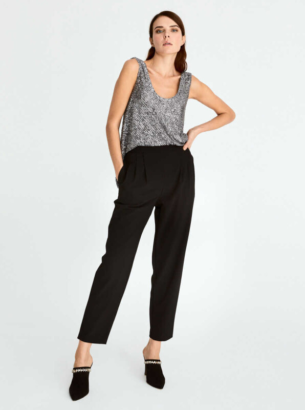  Yüksek Bel Cepli Kadın Pantolon Siyah - 1