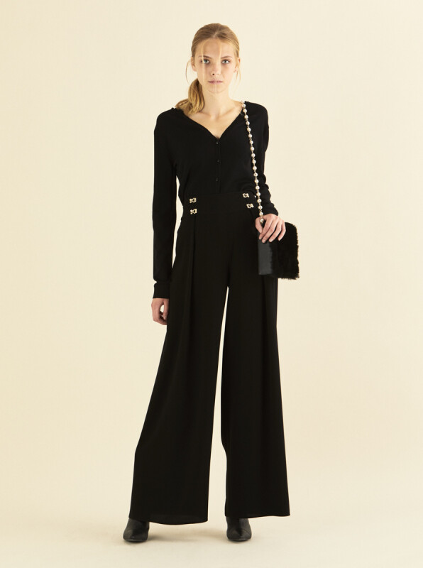  Yüksek Bel Detaylı Pantolon Siyah - 1