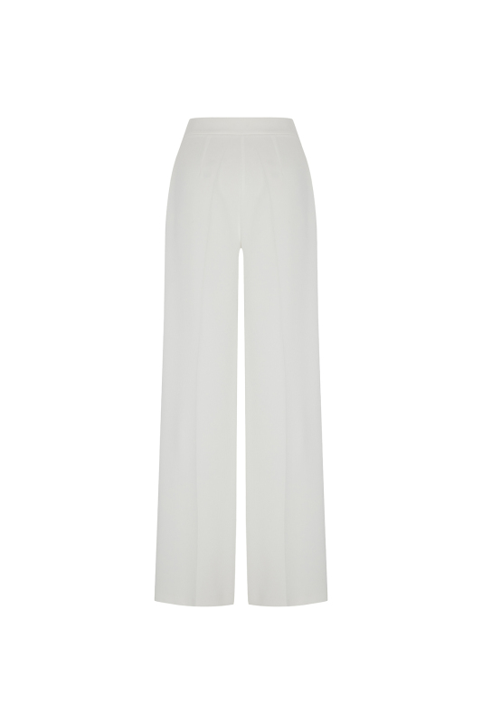 Yüksek Bel Geniş Paça Pantolon Beyaz - 5