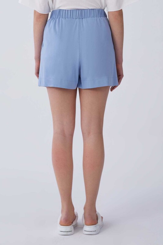 Yüksek Bel Kadın Şort Mavi - 2